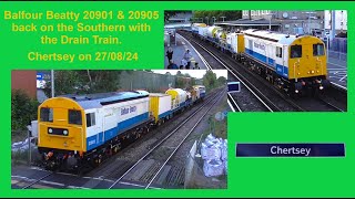 Balfour Beatty 20901 amp 20905 return to the Southern with the Drain Train Chertsey on 270824 [upl. by Ibrab]