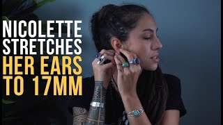 Watch Nicolette Stretch Her Ears to 17mm  UrbanBodyJewelrycom [upl. by Beisel795]