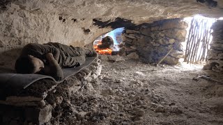 I MADE a CAVE by CARVING the ROCK with FIRE using PRIMITIVE METHODS  DIY Project Winter camping [upl. by Anitac]