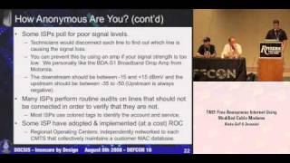 DEFCON 16 Free Anonymous Internet Using Modified Cable Modems [upl. by Htir]