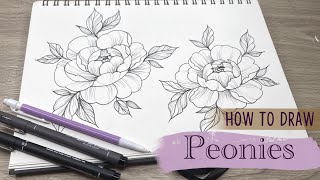 How to draw a peony Tattoo Design [upl. by Ynaffat]