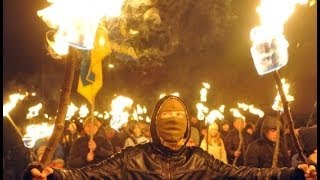 TORCHLIT MARCH IN KIEV BY UKRAINES RIGHTWING SVOBODA PARTY  BBC NEWS [upl. by Kellyann635]