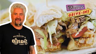 Guy Fieri Eats the Black amp Gold Po Boy in San Diego  Diners DriveIns and Dives  Food Network [upl. by Brooks983]