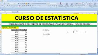 Coeficiente de Correlação Linear Pearson Regressão ESTATÍSTICA Cálculo Diagrama dispersão Função COR [upl. by Llennehc]