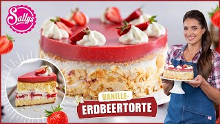 Erdbeertorte mit Vanille und Mandelbiskuit  Sallys Welt [upl. by Apollo]