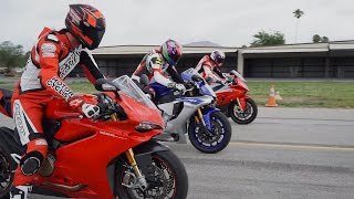 2015 SUPERBIKE DRAG RACE BMW S1000RR vs Ducati 1299 Panigale S vs Yamaha YZFR1 [upl. by Airet96]