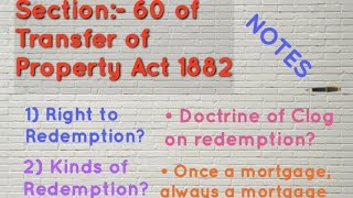 Section 60 Right of Mortgagor to Redeem under TPA [upl. by Edgardo]