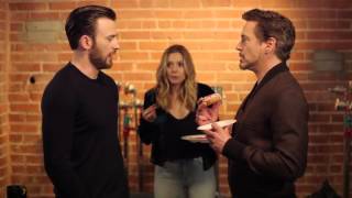 Chris Evans Robert Downey Jr amp Elizabeth Olsen  Tony Steals The Last Donut [upl. by Nikolaus]