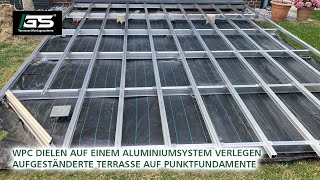 Eine aufgeständerte Terrasse WPC Dielen auf einem Aluminiumsystem mit Punktfundamente verlegen [upl. by Fisa]