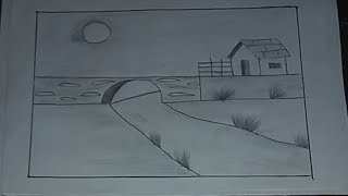 How to draw a Village Scenery ✅ Village Nature 💚💛Gramer Prakitik Drisso Drawing❤ [upl. by Vere]