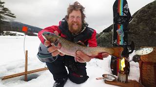 Snowboarding Catch and Cook Brook Trout [upl. by Arraeit]