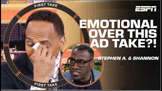 Stephen A GETS EMOTIONAL as Shannon Sharpe agrees over AD take 😂  First Take [upl. by Hun]