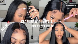 DETAILED FLAT AND LAID 5x5 CLOSURE WIG INSTALL USING ONLY 2 PRODUCTS IN 10 MINS  Hermosa Hair [upl. by Yregram]