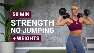 50 MIN FULL BODY STRENGTH WORKOUT  NO JUMPING  Dumbbells  Weights  Low Impact  With Repeat [upl. by Leay]