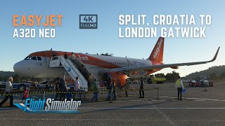 MSFS  4k  easyJet A320NEO  RTX 4070 TI  Split to London Gatwick full flight  Flight Sim video [upl. by Devy410]