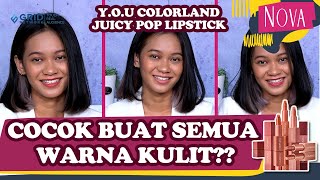 YOU COLORLAND JUICY POP LIPSTICK REVIEW amp SWATCHES DI KULIT SAWO MATANG [upl. by Ilrebma]