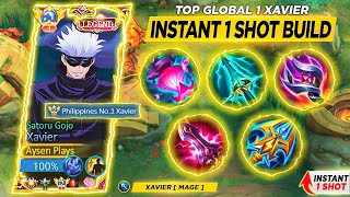 GLOBAL XAVIER 95 WINRATE NEW BRUTAL 1 SHOT BUILD AND EMBLEM😱MUST TRY  XAVIER TIPS amp GUIDE  MLBB [upl. by Aicerg904]