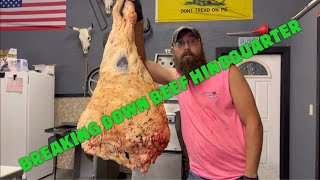 Breaking down BEEF hindquarter butcher fyp beef [upl. by Ennayelhsa]