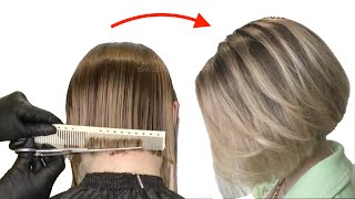 Bob Haircut Tutorial  How To Cut Angled Bob  Medium Bob Haircut Eva Lorman [upl. by Suolhcin913]