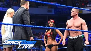 John Cena and Nikki Bella storm onto quotMiz TVquot SmackDown LIVE March 28 2017 [upl. by Tenaej]