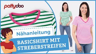 Basic TShirt nähen 👕 Mit Anleitung für Streberstreifen amp VAusschnitt mit Bündchen 👌 [upl. by Khalil101]