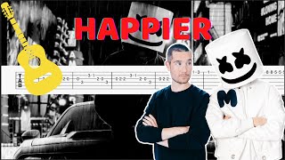 Marshmello ft Bastille  Happier Guitar TABTutorial [upl. by Haek]