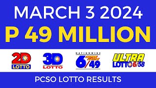 Lotto Result March 3 2024 9pm PCSO [upl. by Eittam]