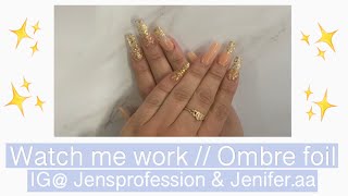 GOLD FOIL OMBRE FULL SETGEL TOP COATACRYLIC NAILS [upl. by Ahtnamas]