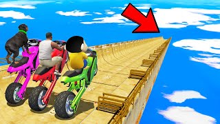 SHINCHAN AND FRANKLIN TRIED LONGEST MEGA RAMP amp CRAZY RACE SUPER JUMP CHALLENGE BY BIKES GTA 5 [upl. by Macnamara]