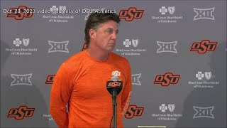 Oklahoma States Mike Gundy on potential Big 12 tiebreaker if teams dont play each other during [upl. by Retxed]