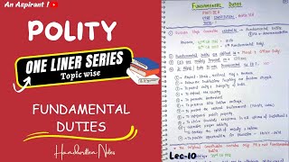 One Liners Topic wise  Indian Polity  Fundamental Duties Lec 10  An Aspirant [upl. by Khano28]