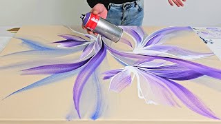 Youre in for a TREAT 💜 Purple Perfection  Fluid Flower Painting on Raw Canvas with Spraypaint [upl. by Olympium]