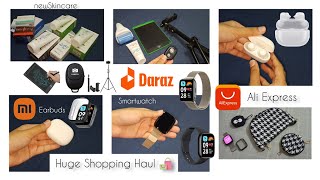 My Huge Shopping Haul  Daraz  Ali Express  Redmis smart watch and earbuds  New Skincare [upl. by Anilocin]