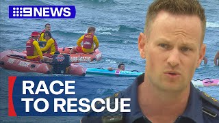 Mass rescue at Sydneys Maroubra beach  9 News Australia [upl. by Annavaj]