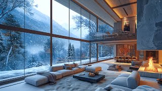 Relaxing Winter Jazz  Cozy Living Room Ambience with Unwind Smooth Jazz Snowfall and Fireplace [upl. by Hobie]