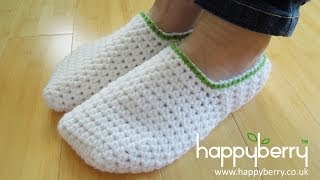 crochet How To  Crochet Simple Adult Slippers for Men or Women [upl. by Brinson16]