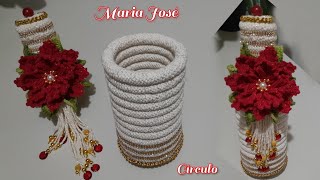 Porta vinho natalino ou decoração em garrafas em crochê com Maria [upl. by Aksoyn]