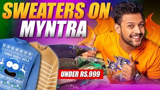 NEW AWESOME 🥶 SWEATERS Winter wear FOR MEN on MYNTRA 🔥 Sweater Haul Review 2022  Roadster [upl. by Akihsan108]