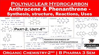 Polynuclear hydrocarbons  Anthracene  Phenanthrene  Synthesis ReactionsUses  P2Unit4 POC2 [upl. by Kcinemod]