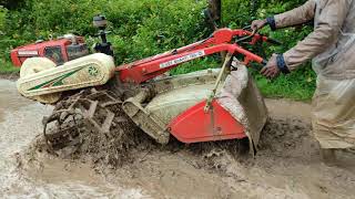 VST Power Tiller Rotary Use  Puddling in rice fields for cultivation [upl. by Htinnek]