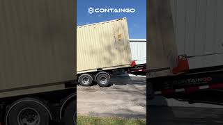 Unloading a Shipping Container from the ContainGo Mobilizer Trailer movingcontainers construction [upl. by Nets]