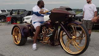 WhipAddict Kameleon Color Harley Davidson Trike Bike on All Gold Rims Rick Ross Key Winner [upl. by Pain]