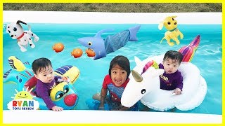 FAMILY FUN KIDS POOL PARTY with Giant Inflatable Float for Children [upl. by Anaihk242]