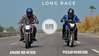 Pulsar NS160 Bs6 Vs Apache 160 4v Bs6  Long Race  Highway Top End [upl. by Earaj825]