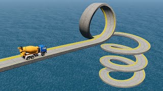 Insane Loop Spiral Bridge Crossing Cars Vs Deep Water  BeamNG Jalur [upl. by Ly]