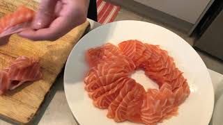 Easy Way to Cut Sushi Salmon Sashimi amp Nigiri Tutorial [upl. by Ambrosine305]