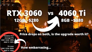 3060 12GB vs 4060 Ti 8GB It doesnt even always beat the 3060 [upl. by Harmonie826]