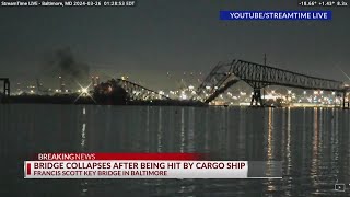 Baltimore bridge collapses after hit by cargo ship [upl. by Timon]