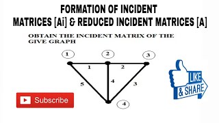 5 FORMATION OF INCIDENT MATRIX AND REDUCED INCIDENT MATRIX IN GRAPH THEORY OR NETWORK TOPOLOGY [upl. by Yema597]