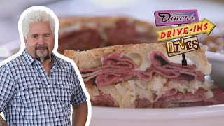 Guy Fieri Eats a Hot Pastrami Sandwich  Diners DriveIns and Dives  Food Network [upl. by Nazler]